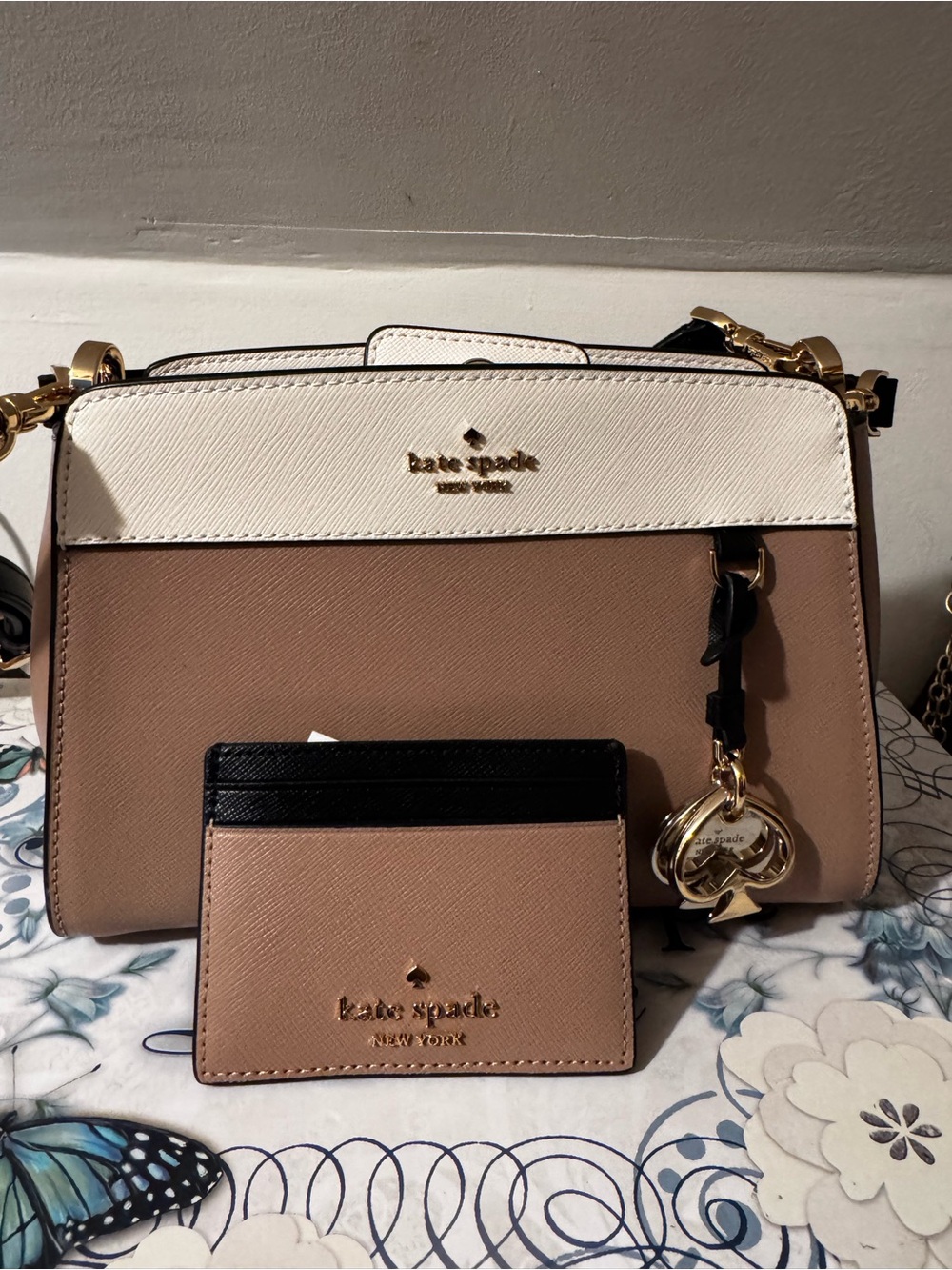 kate spade Colorblock Crossbody Bag with Cardholder - Cream, Taupe & Black